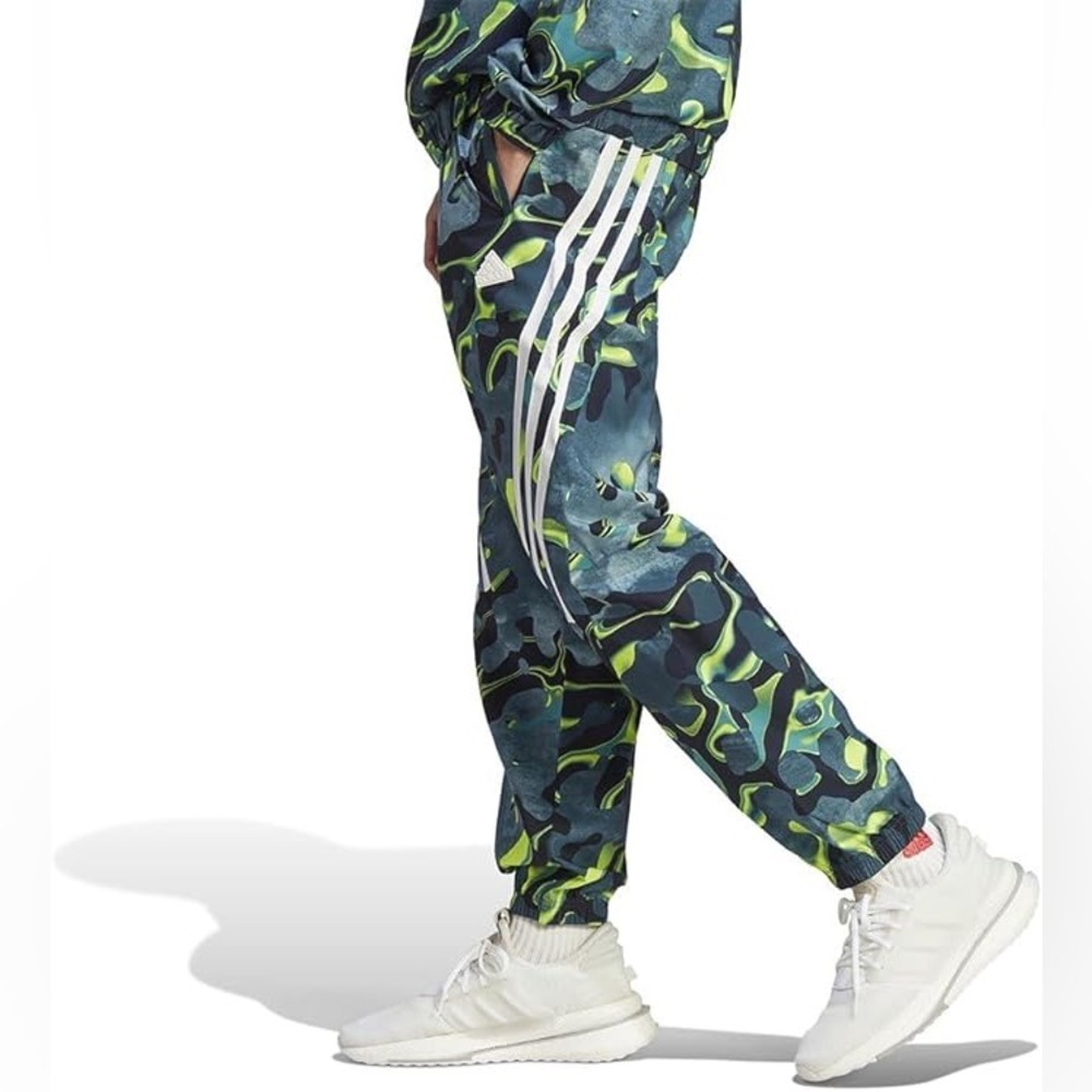 adidas Men's Future Icons Allover Print Pants Green Arctic Night Size Small - Picture 3 of 10